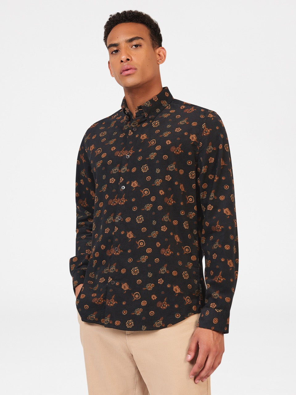 Chemises Ben Sherman Retro Floral Print Corduroy Noir | RXF-53110532